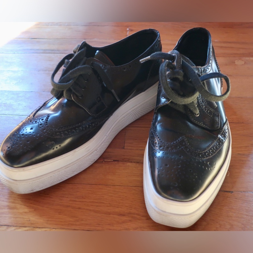 Prada Wingtip Brogue Oxford Patent Leather Platform